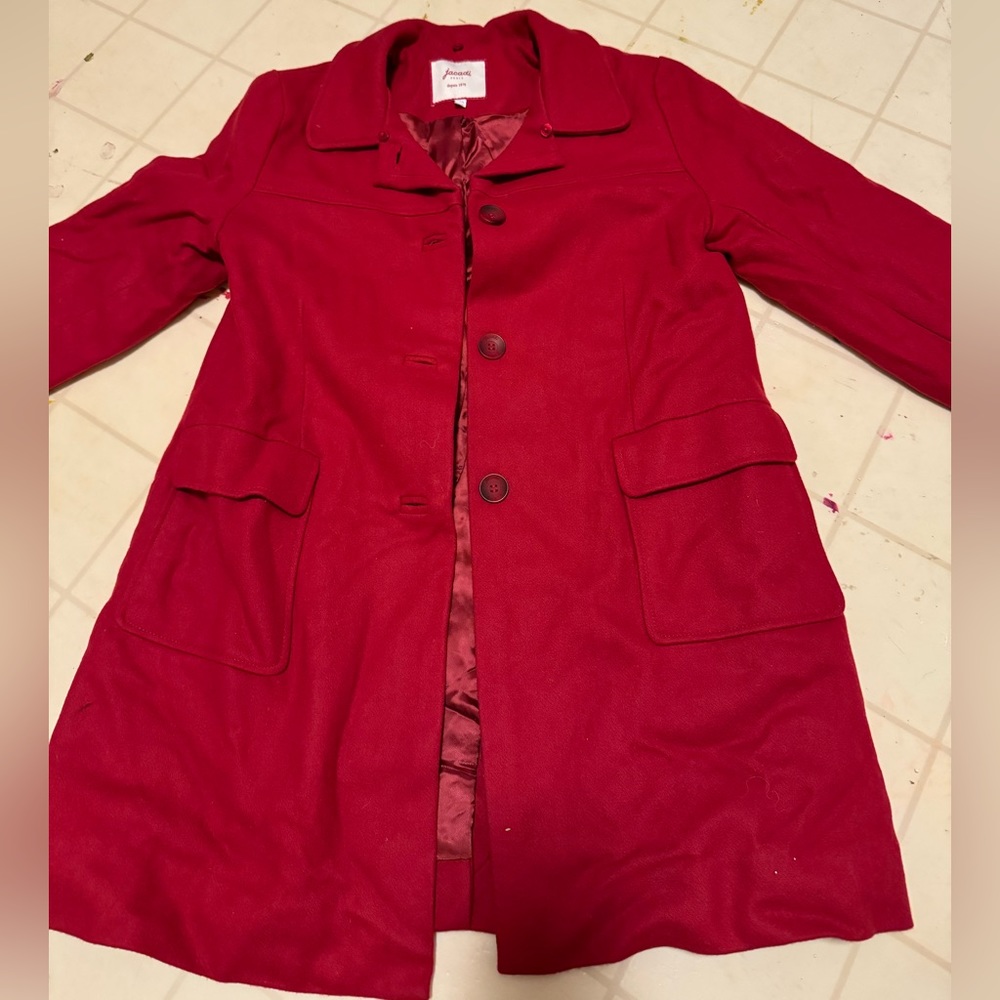 Jacadi Red Wool Pea Coat Kidd